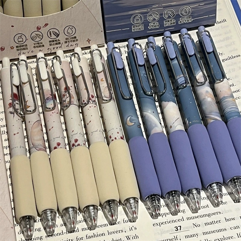 Saturno de rosa pulsable bolígrafo neutro viento alto valor de la cara esponjosa bolígrafo negro cabeza de cepillo negro rápido secado bolígrafo