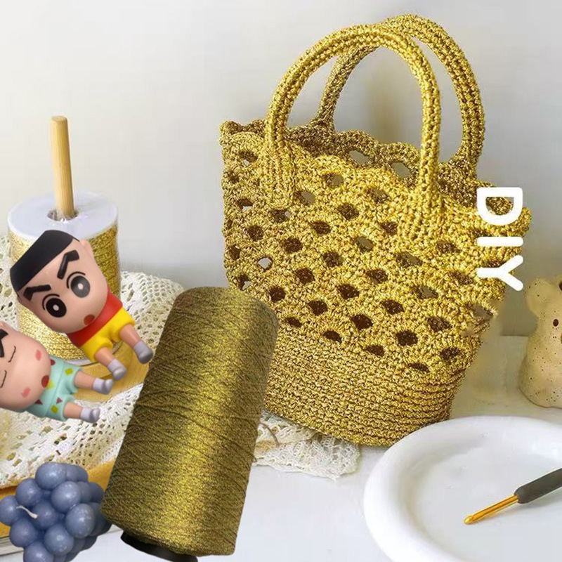 Rich Gold! Golden Shell Yarn for Knitting Small Silver Bags, Summer Golden Yarn