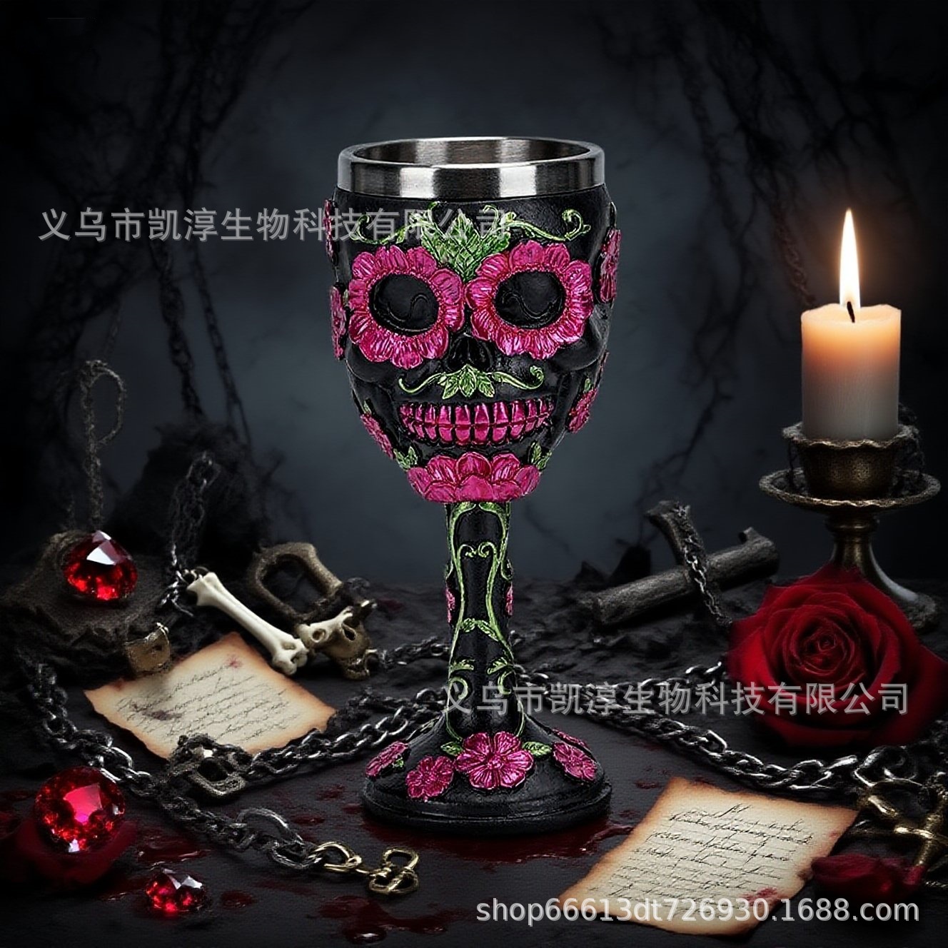 Adorno Decorativo de Resina para el Hogar con Diseño de Calavera 3D, Rosa, Letra de Amor y Muerte para Halloween