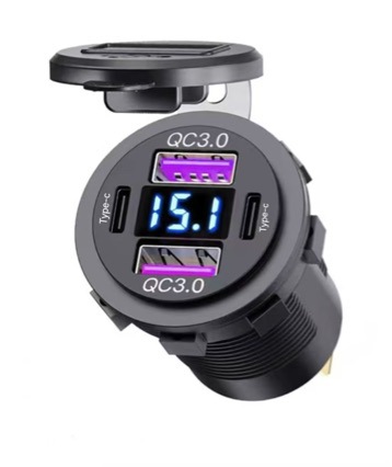 Cross-border fast charging dual USB+PD interface mobile phone car charger for cars and RVs 12-24V with switch and digital display