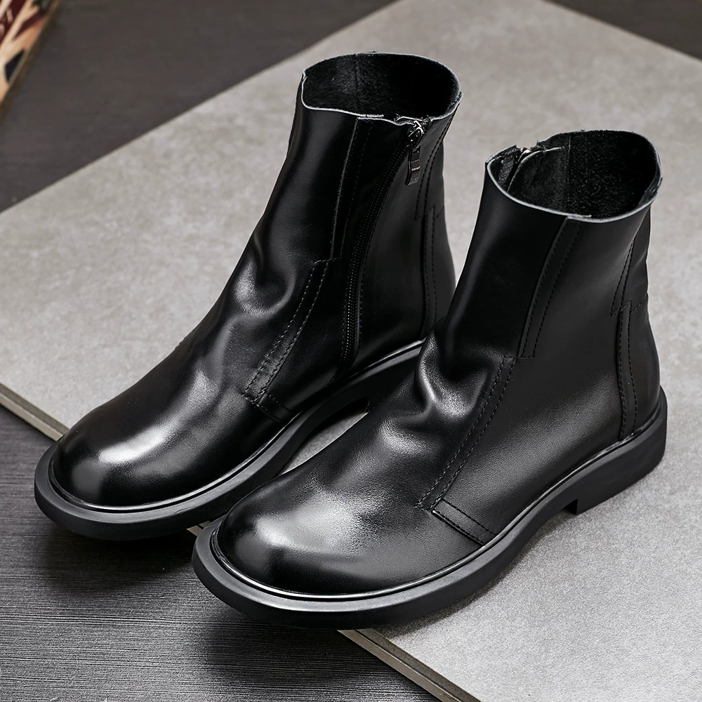 Кожаные ботинки, кожаные зимние ботинки челси с высокой подкладкой на флисовой подкладке, мотоциклетные черные ботинки, универсальные Ботинки Martin