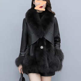 2025秋冬海宁皮外套女韩版仿狐狸毛修身显瘦中长款皮衣皮毛大衣