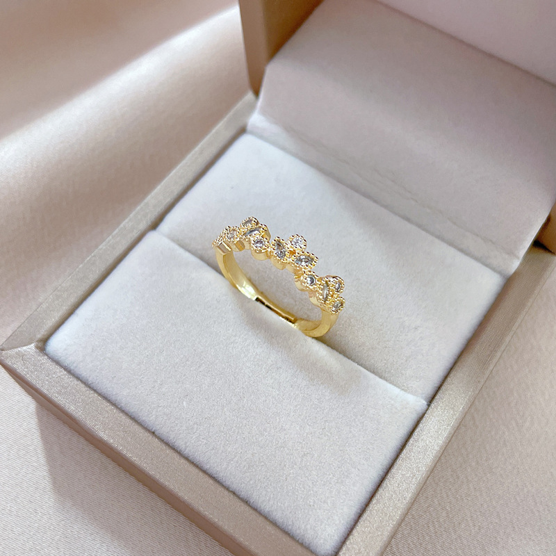 【 Real Gold 】 Leaf Zircon Ring with Adjustable Opening, Simple Hand Decoration Ring, Couple Pair Ring_voghion.com
