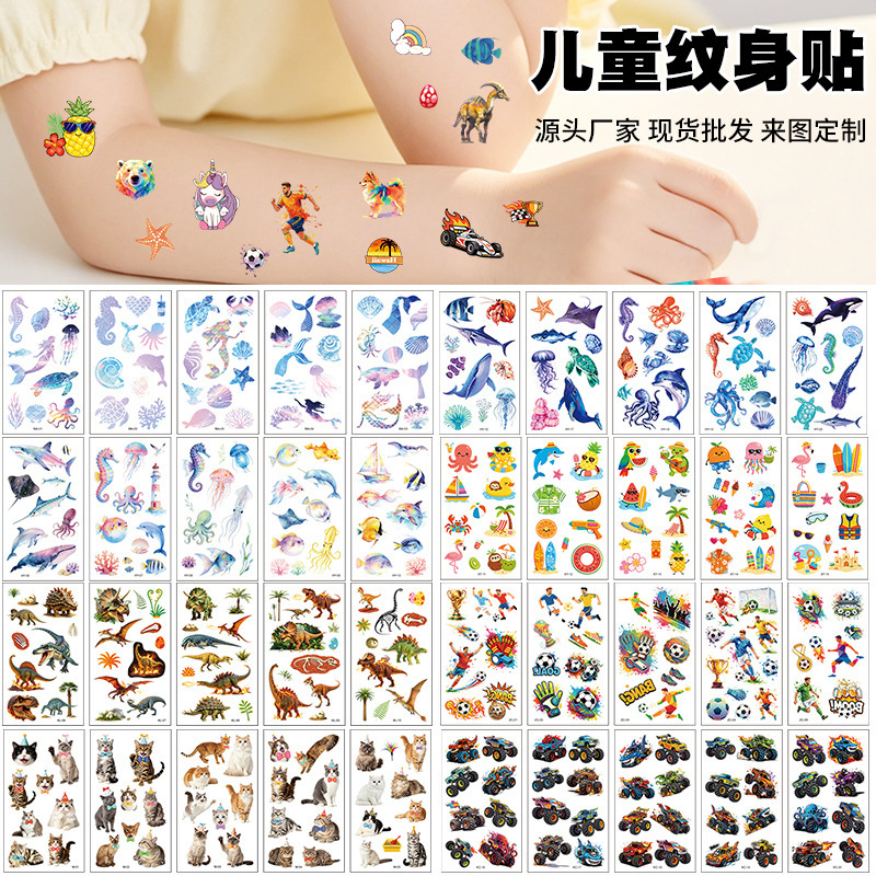 New Wholesale Children's Cartoon Tattoo Sticker Set Waterproof Cute Unicorn Mermaid Dinosaur Face Stickers