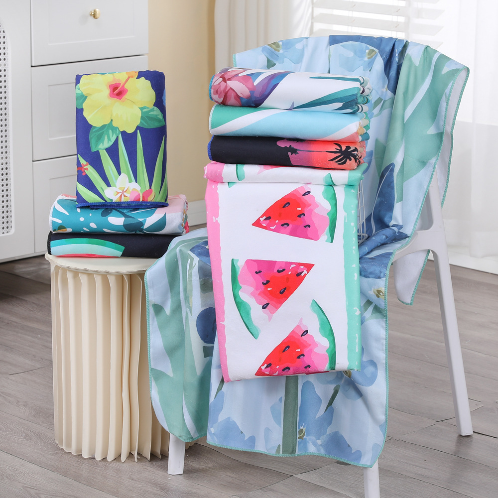 现货代发跨境新款超细纤维沙滩浴巾印花毛巾海滩游泳度假吸水浴巾