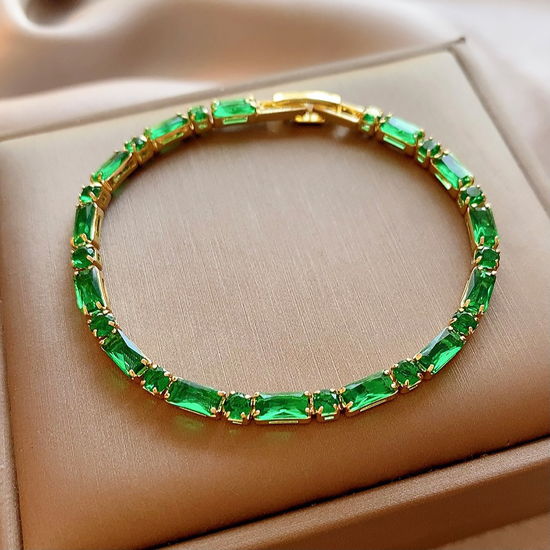 14k 리얼 골드 도금 에메랄드 지르콘 팔찌