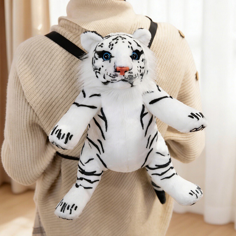 Large Plush Tiger Toy with Lion Head and White Tiger Head Design, Backpack for Men and Women, Suitable for Vacation Photography and Children