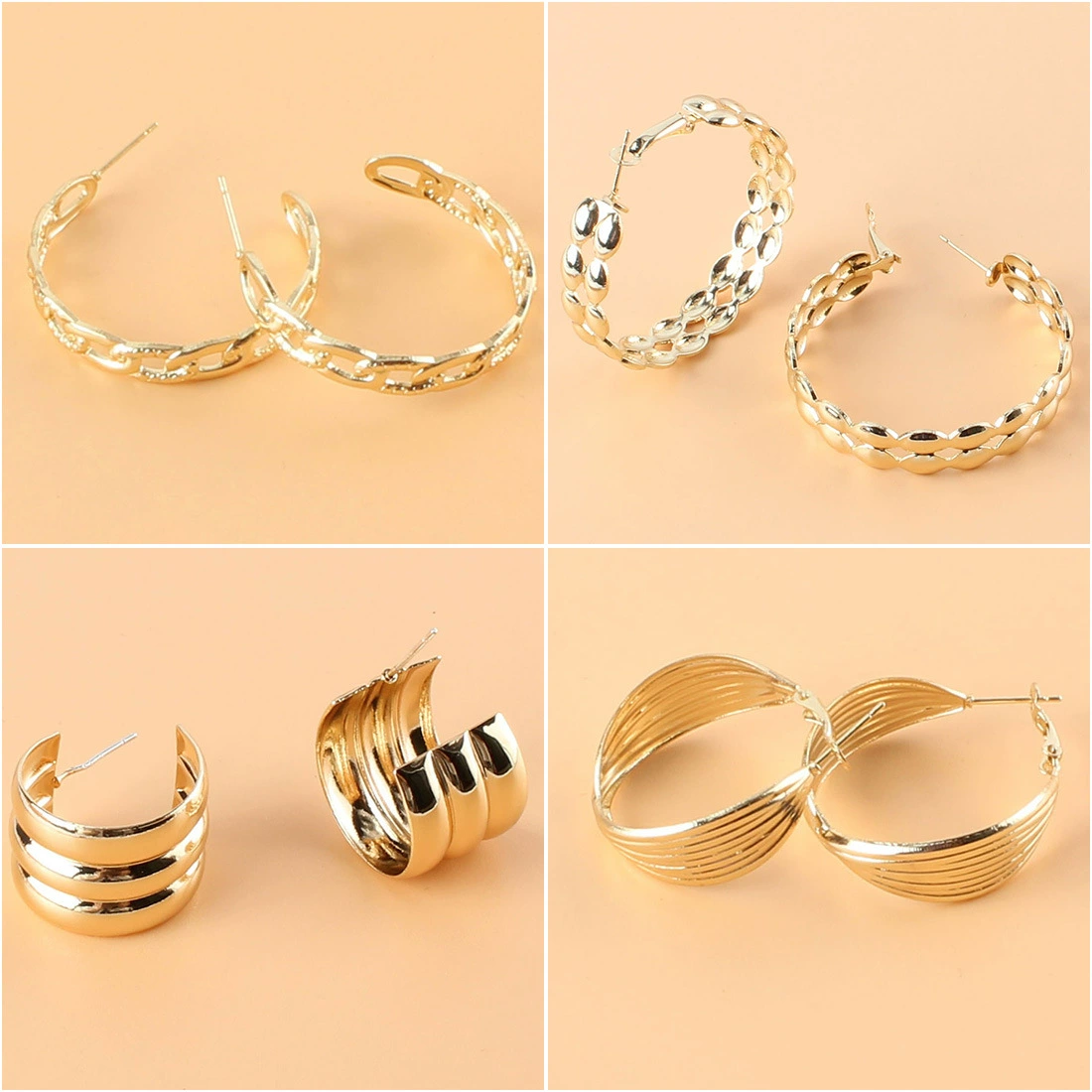 Retro earrings, metal square fashionable chain, European style