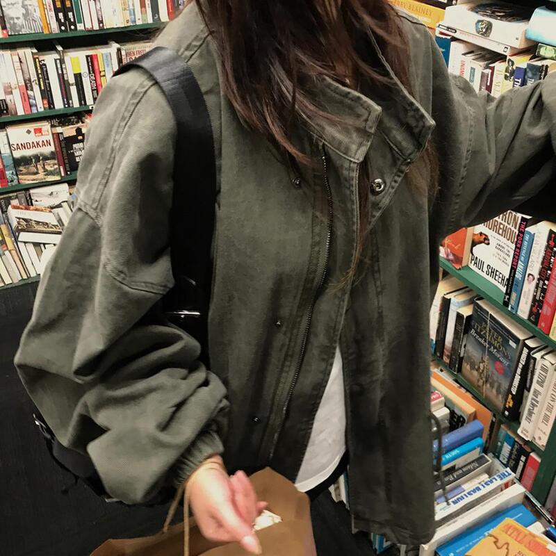 Korean Chic Autumn New Vintage Stylish Stand Collar Loose Casual Long Sleeve Zipper Versatile Jacket for Women Korean Chic Autumn New Vintage Stylish Stand Collar Loose Casual Long Sleeve Zipper Versatile Jacket for Women