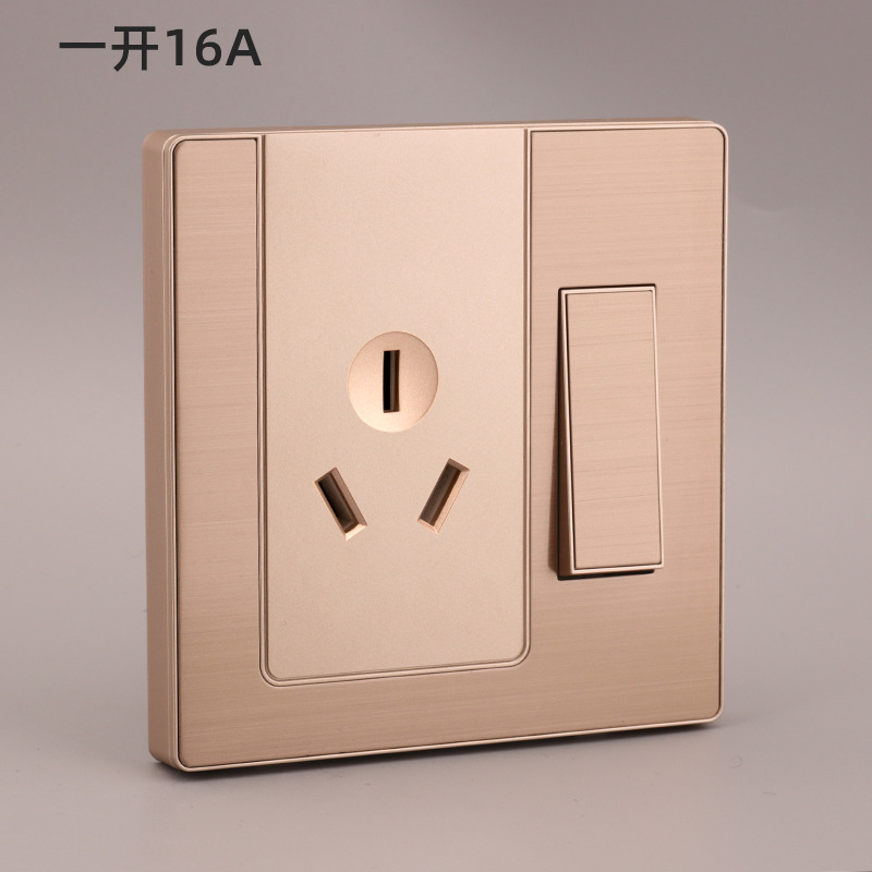 Nuevo Hotel hogar de acero inoxidable cepillado oro LED interruptor 86 tipo Pared de cinco agujeros panel de toma de corriente al por mayor