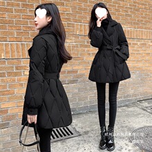 厂家直销2024年新款女装冬季修身收腰中长款羽绒服女黑色西装领外