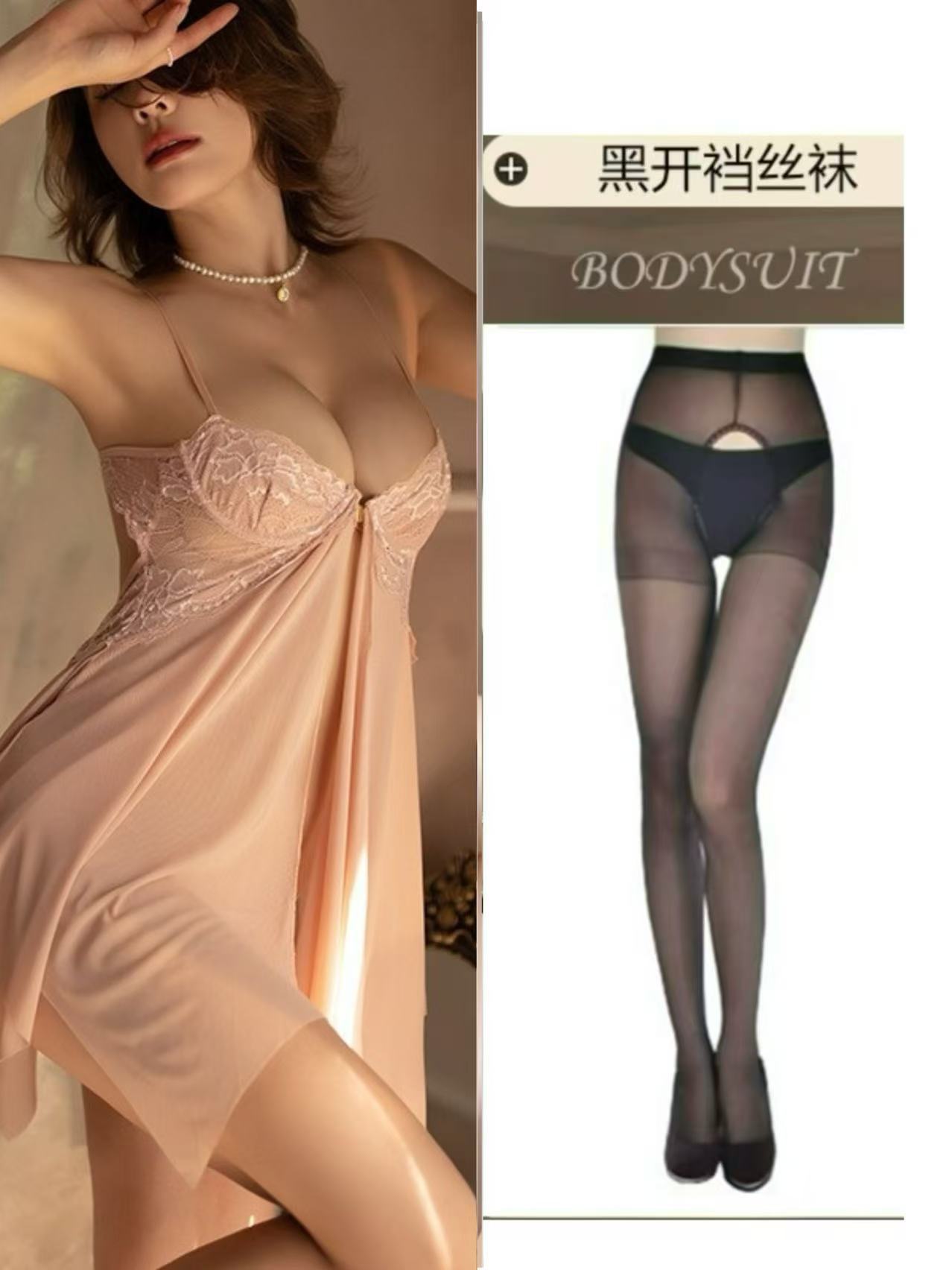 스킨 핑크 + 끈 팬티 + 블랙 오픈 양말