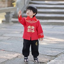 兒童漢服冬季唐裝男童中國風女童套裝新年盤扣拜年服加絨棉衣童裝