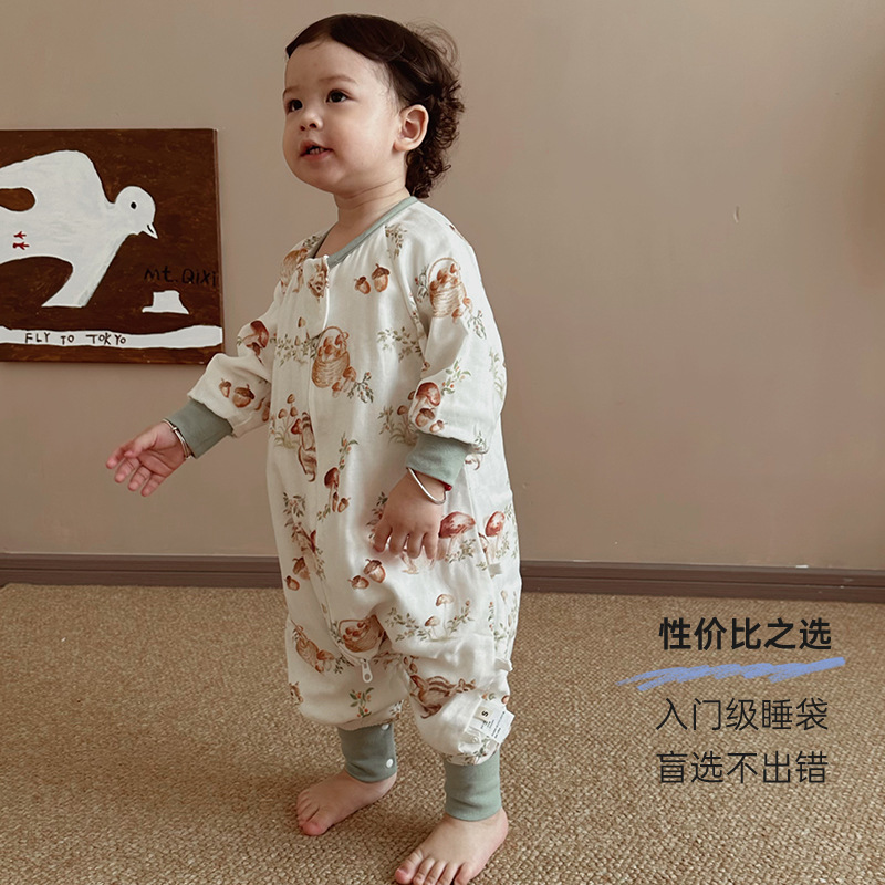 Four-layer bamboo-cotton gauze split-leg sleeping bag for spring and…