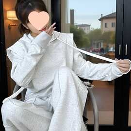 官图 廓形抽绳连帽卫衣拖地阔腿裤套装女2025春秋新款时尚两件套