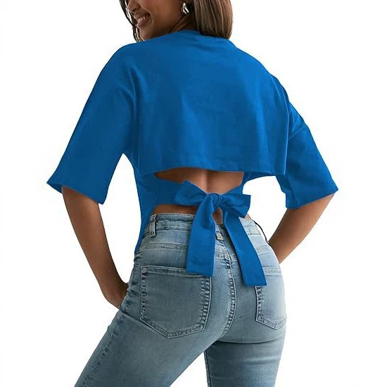 2026 Amazon's New Casual Basic Solid Color Simple Round Neck Batwing Design Tie-Up Pullover Long-Sleeve T-Shirt 2026 Amazon's New Casual Basic Solid Color Simple Round Neck Batwing Design Tie-Up Pullover Long-Sleeve T-Shirt