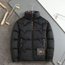欧货新款冬季休闲高端立领印花90白鸭绒羽绒服男士金属标保暖外套