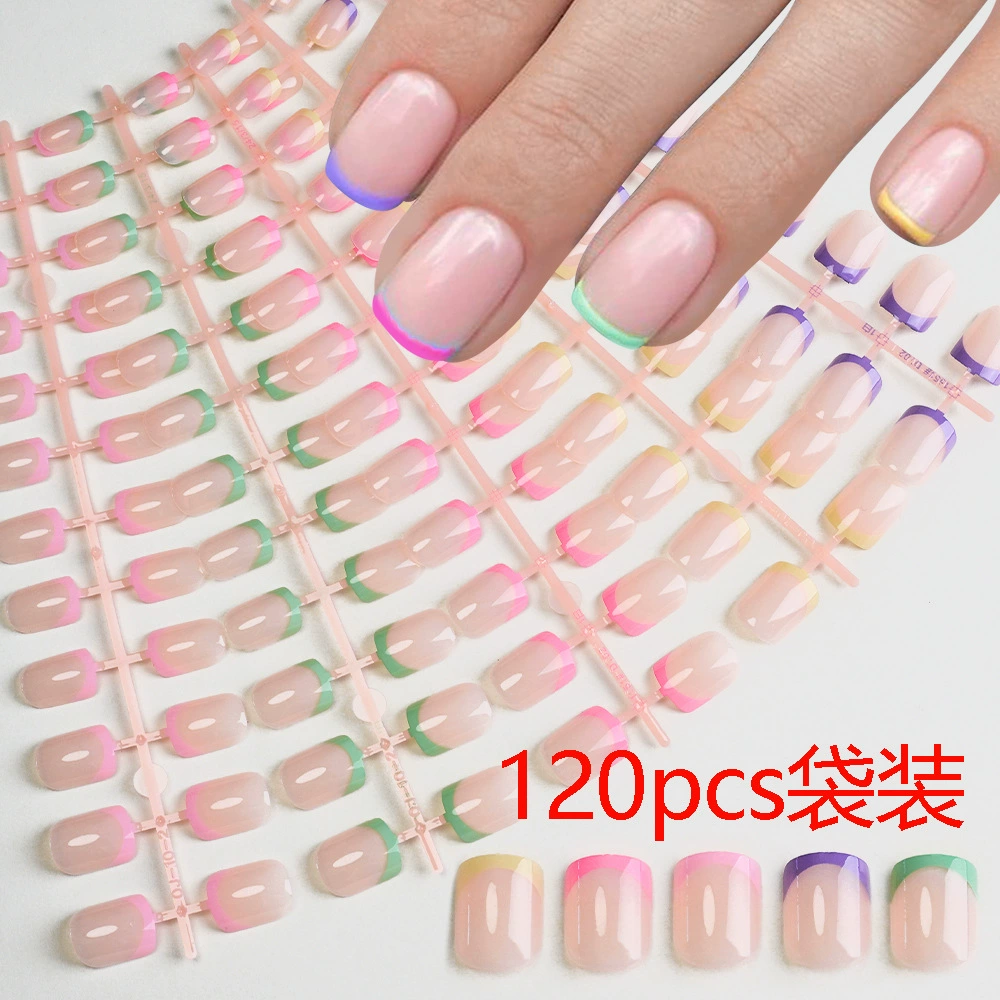 Наклейки для ногтей во французском стиле, 120 штук, короткие квадратные накладные ногти, высококачественные простые цветные накладные ногти для самостоятельного изготовления, оптом.