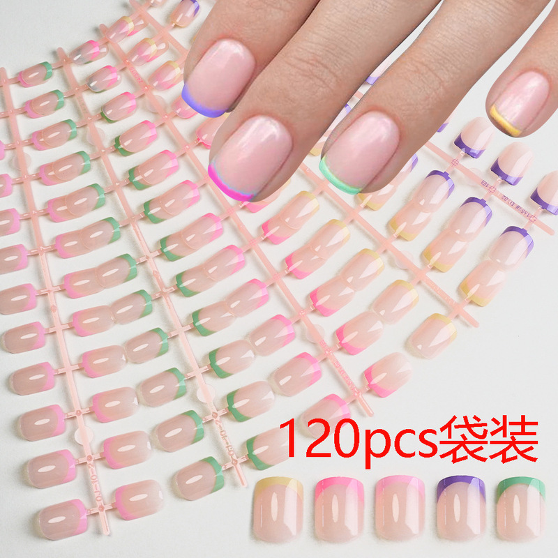 French Manicure Patches 120 Pieces Square Short Wearable Nails Classy Simple DIY Fingernails Colorfulful Fake Nail Patches Wholesale