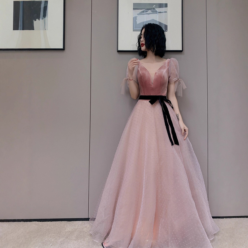 Cross-border Foreign Trade Toast Dress Bride's Engagement Bean Sha Color Celebrity Banquet Annual Party Performance Wedding Dress Evening Dress Cross-border Foreign Trade Toast Dress Bride's Engagement Bean Sha Color Celebrity Banquet Annual Party Performance Wedding Dress Evening Dress