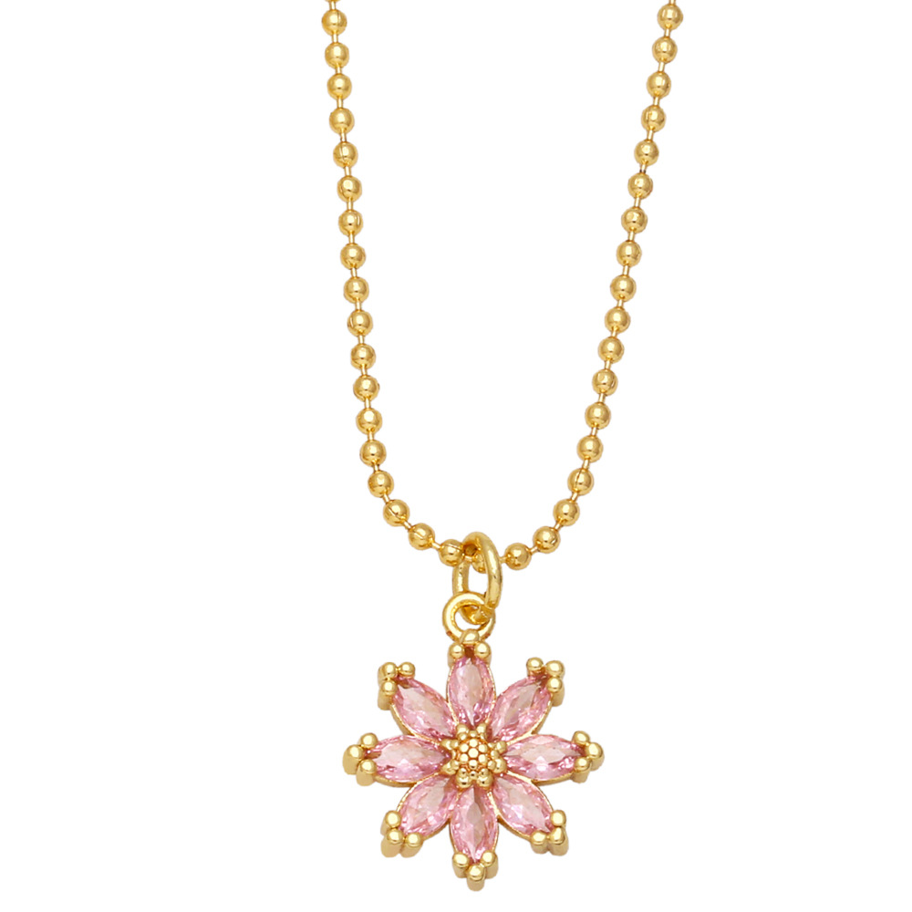 Simple Style Flower Copper Necklace Zircon Copper Necklaces
