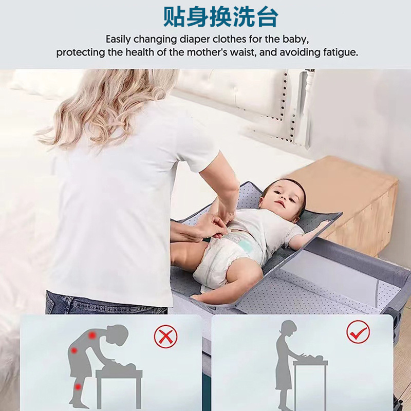 Cuna de bebé recién nacido cama costura Cama grande Baby Shaker BB cama de los niños cuna cama multifuncional móvil plegable