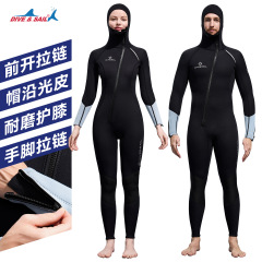 新型3MM連体保温ウェットスーツ男性長袖厚手フード付きウェットスーツ女性シュノーケルサーフィン水泳ウェットスーツ