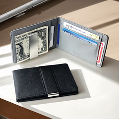 韓国財布メンズクロスパターンショートメンズ財布ステンレス鋼ドルマネークリップクレジットカード ID カードバッグ PU