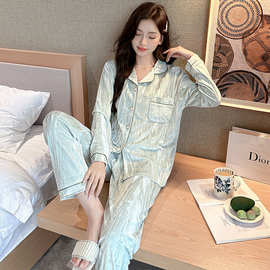 2024秋冬季24803# 金丝绒双长 M-2XL秋冬新款睡衣女休闲家居服