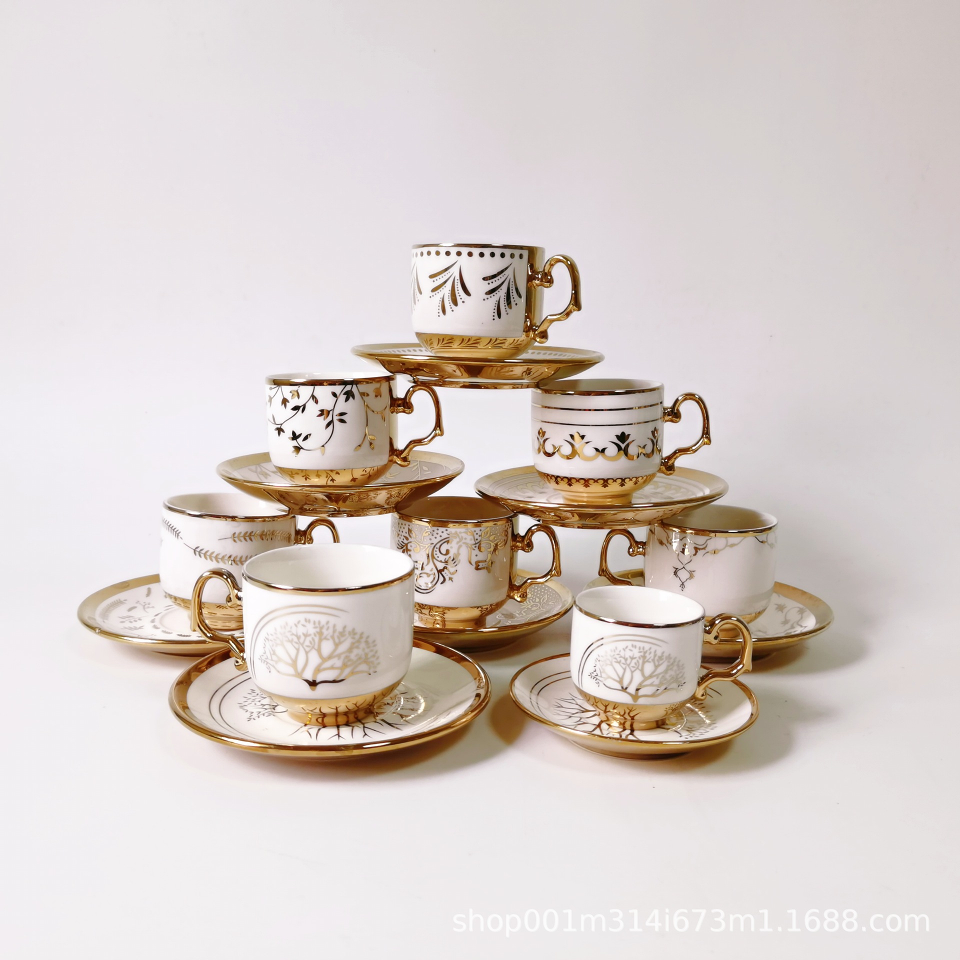 Tazas de cerámica de café galvanizadas creativas, platos de cerámica de Oriente Medio, India, comercio exterior galvanizado, 6 tazas, 6 platos, tazas y platos