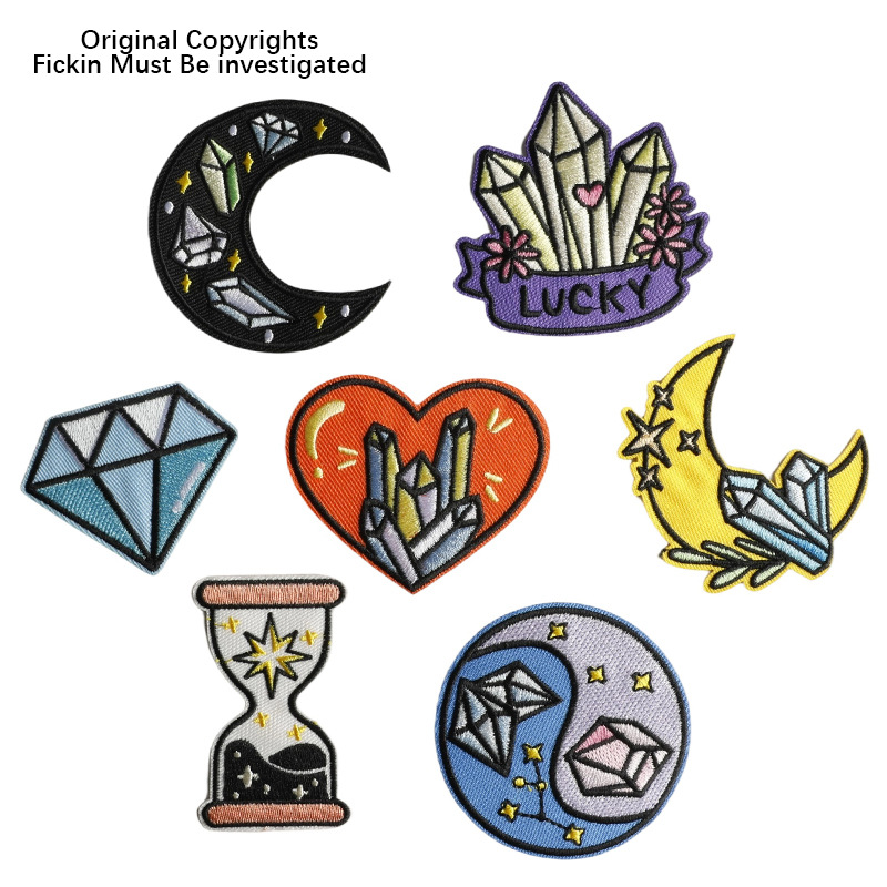 原创绣花标钻石布标徽章爱心手账DIY辅料刺绣贴补丁跨境布贴patch