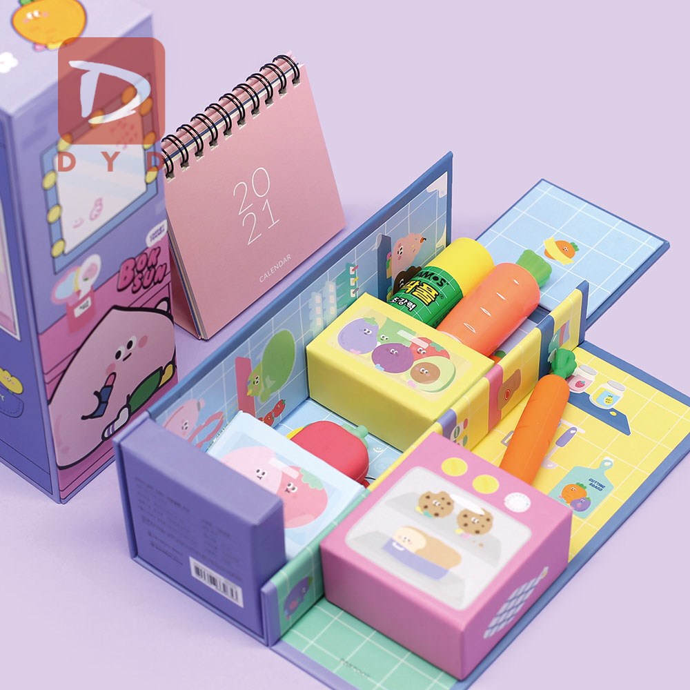 韩国pinkfoot可爱卡通立体纸质文具盒2020年新款女孩多层收纳笔盒