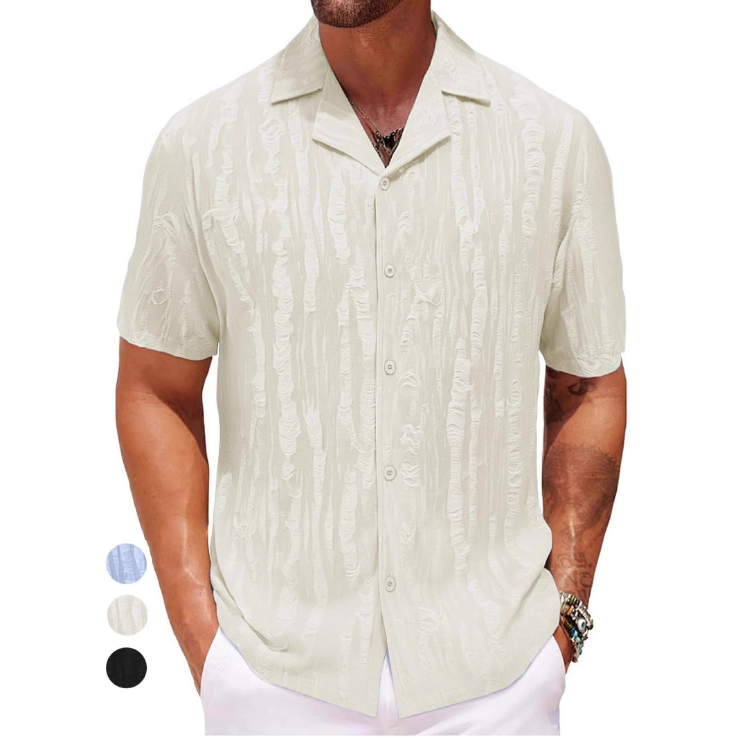 2025 новая мужская одежда для путешествий летние мужские топы рубашки с кубинским воротником короткий рукав свободные полурукава рубашки без глажки