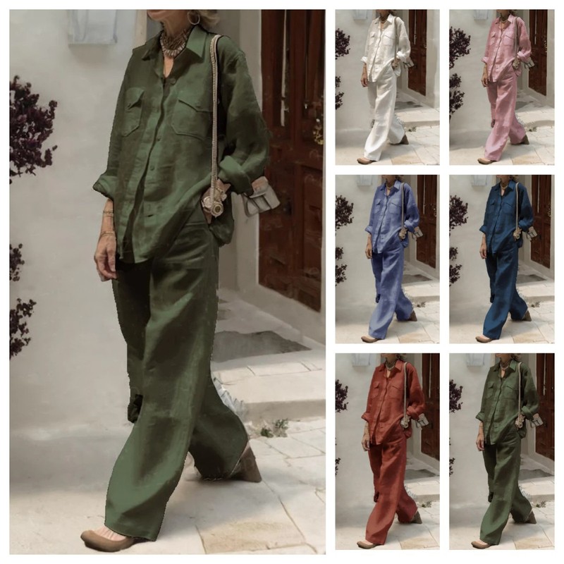 Amazon 2025 Autumn Cross-border New Foreign Trade Women's Long-sleeved Shirt Loose Pants Two-piece Suit