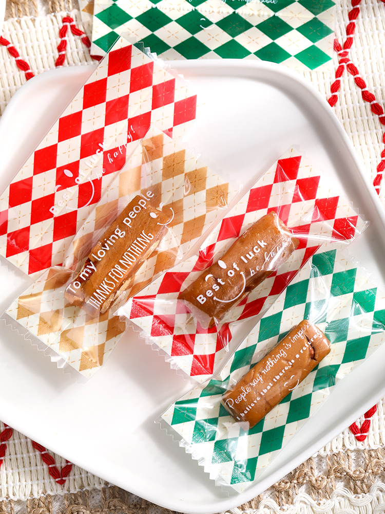 Bolsa de embalaje de nougat, embalaje de toffee, papel de azúcar, bolsas de pastel de leche de mango, sello de máquina transparente, bolsas pequeñas letras esmerizadas