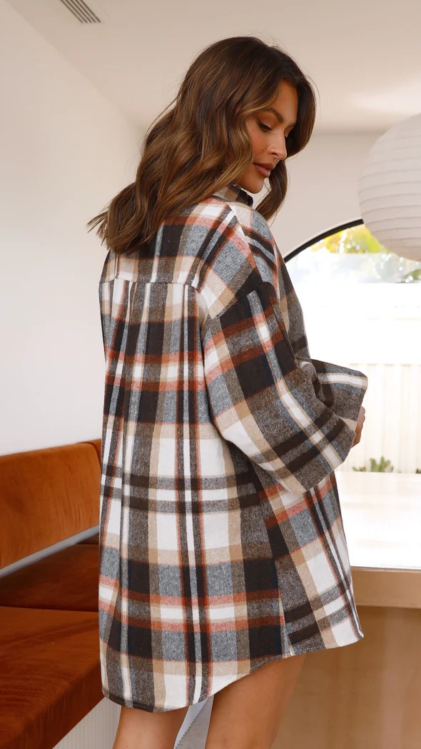 291g Weight Long Sleeve Sleeve Length Single Breasted Placket Type Bishop Sleeve Sleeve Type Spandex, Polyester Fabric Type Long Top Length Blouse Tops Type Daily Occasion Shirt Collar Neckline Loose Fit Type Plaid Pattern Winter, Autumn Season Women's Gender Printing, Pocket Design Streetwear Style Wholesale Women's Streetwear Plaid Long Sleeve Printing Pocket Blouses 20