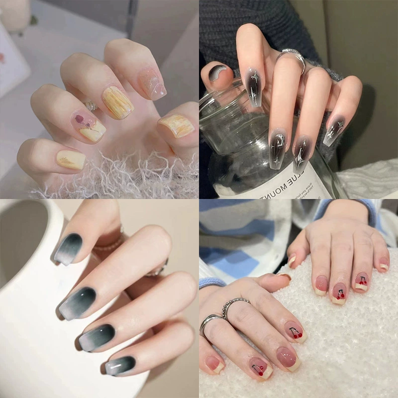Свежие цветы во французском стиле Симпатичные ins Style Ледопроницаемые звезды Длинные короткие белые выглядящие одежда для ногтей Высококачественная одежда для ногтей Кусочек