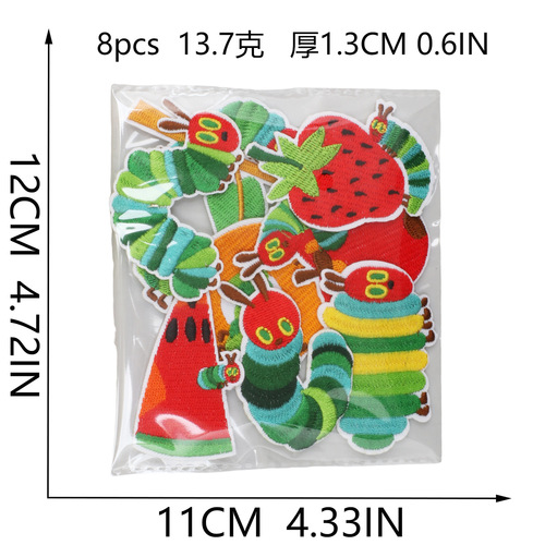 Caterpillar Embroidered Patch Bag Packaging Decor Watermelon Bug Computer Embroidery Label Rotten Apple Patch Stamp Zhangzi