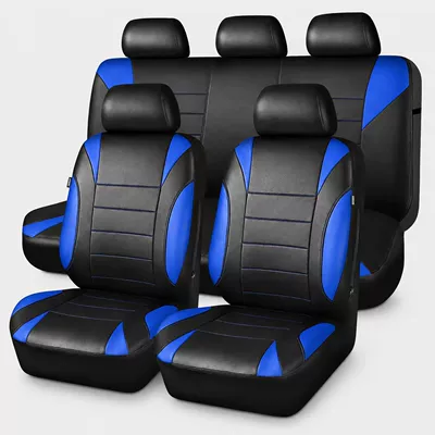 Universal seat cover, covers 9-piece set with waistline design - model-b-black-and-blue-full-set-of-nine-pieces-for-a-five-seater-vehicle