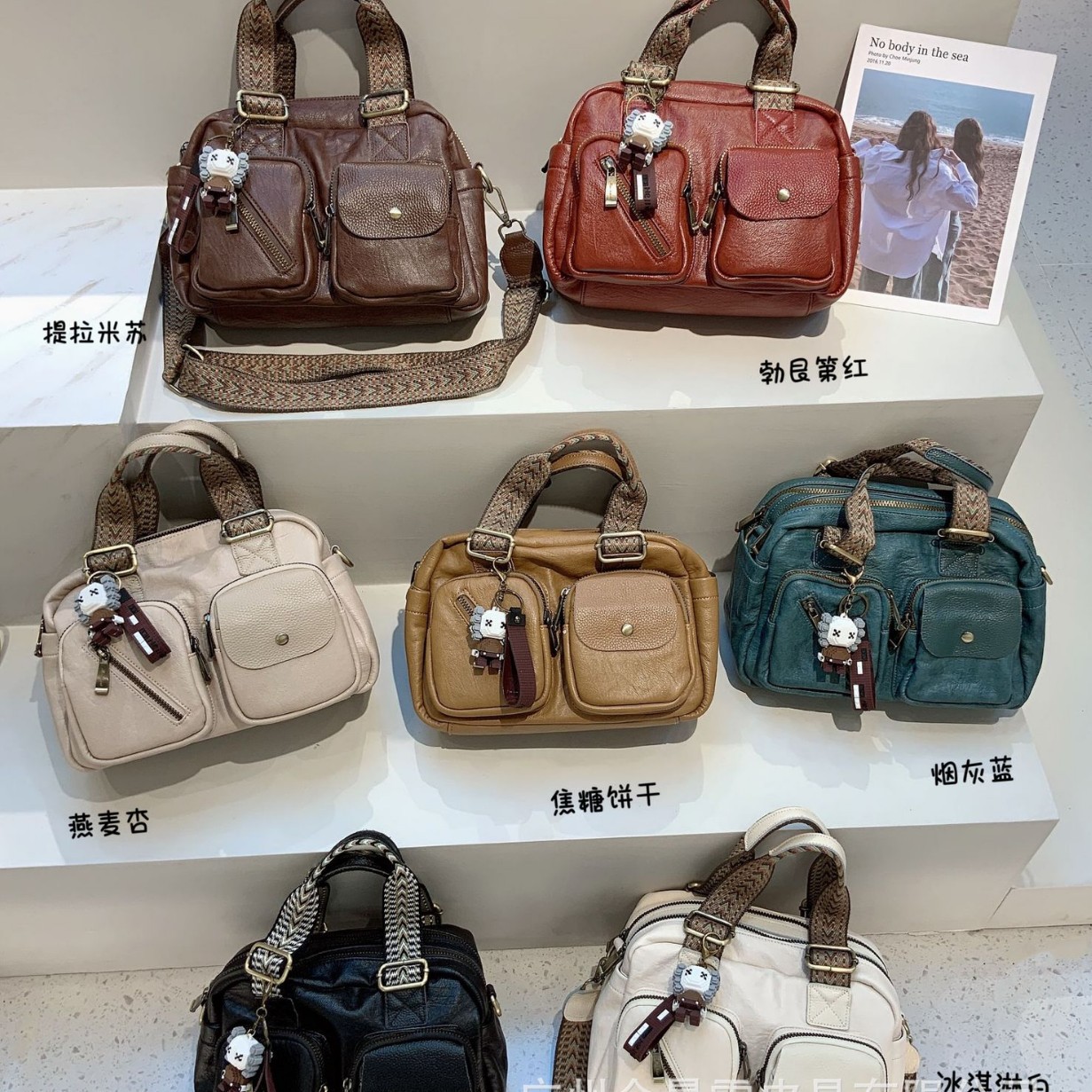 跨境沐卡里2025新款软皮斜跨多用包新款休闲复古简约多口袋单肩包