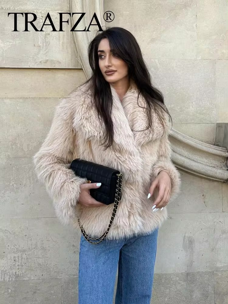 700g Weight Women's Streetwear Solid Color Coat Faux Fur Coat