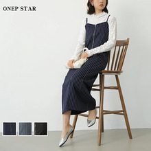 原创棉麻设计条纹色织拼色吊带连身裙 休闲文艺宽松吊带裙