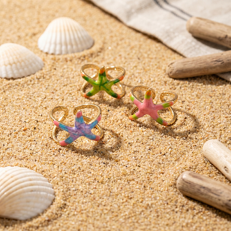 Tina Europa y los Estados Unidos de acero inoxidable INS diseño de anillo de acero inoxidable de alto nivel sensación de viento marino estrella de mar anillo abierto