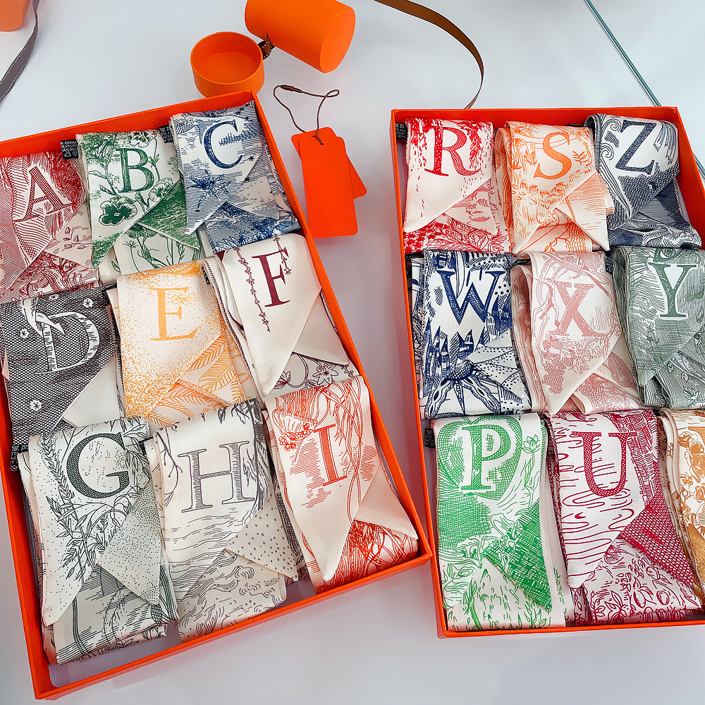 20g Weight Silk Scarf Classification Daily Occasion Silk Material Letter Pattern All Seasons Season Women'S Gender Printing Design Fashion Style Women's Fashion Letter Silk Printing Silk Scarves 2
