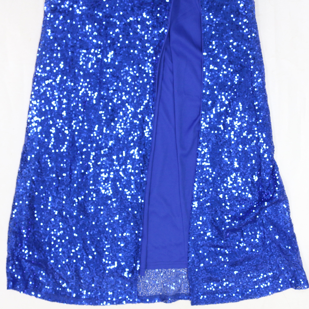 Damen Paillettenkleid Mit Einem Schulterträger Und Beinschlitz_voghion.com