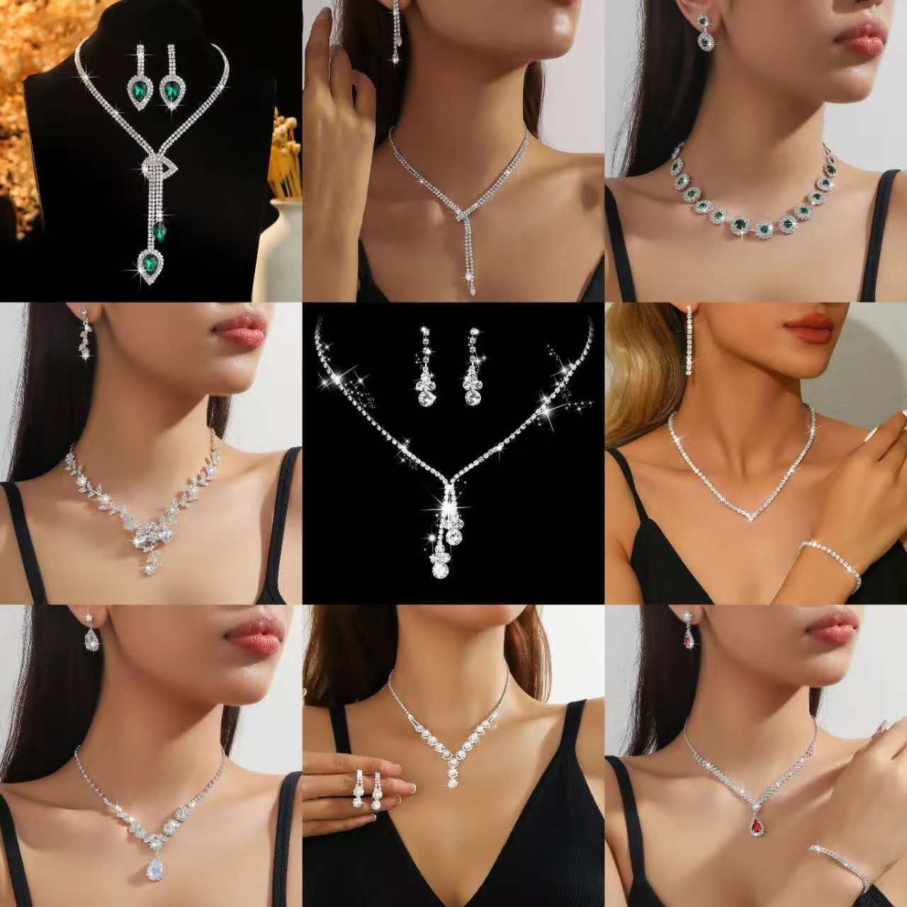 Popular European and American Metal Claw Chain Rhinestone Wedding Necklace Bridal Necklace Earrings Jewelry Banquet Necklace Jewelry Set