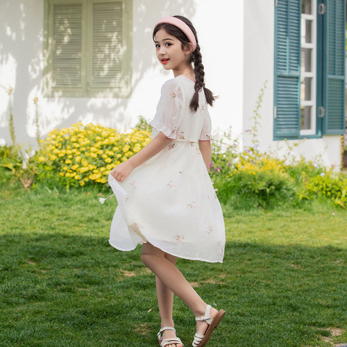 Summer girls' dress 2024 new design Korean style medium and large children's skirt summer clothing pastoral style flower children princess dress