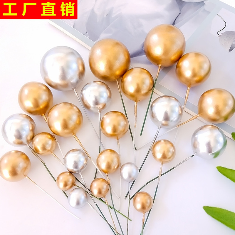 Golden ball and silver ball birthday cake decorative plug -in cold…