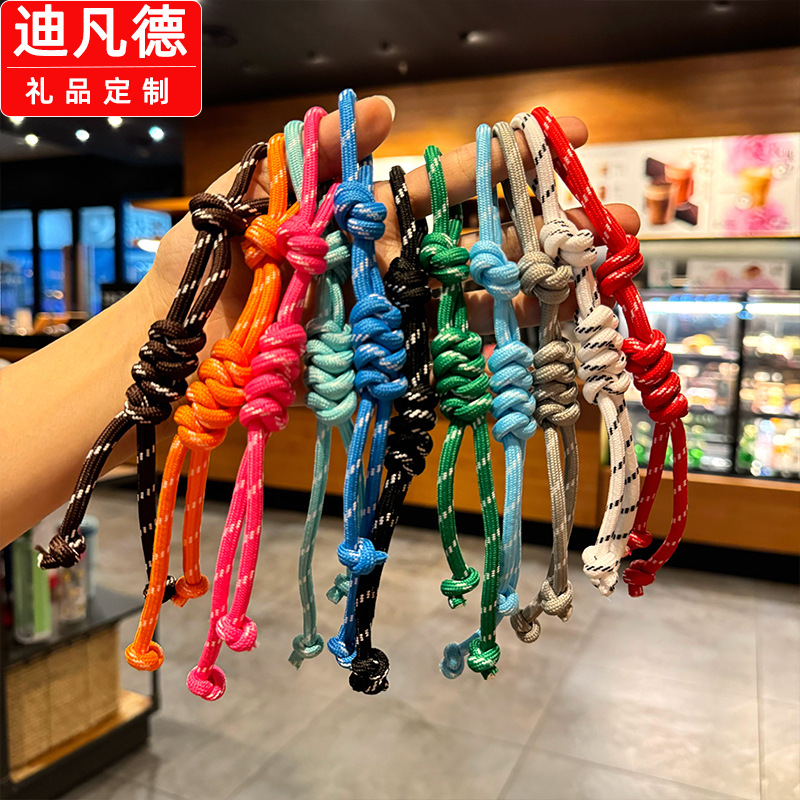 Korean Style Ins Style Rainbow Color Miu Braided Lanyard Creative Decorative Double Knot Rope Bag Pendant Can Be Customized