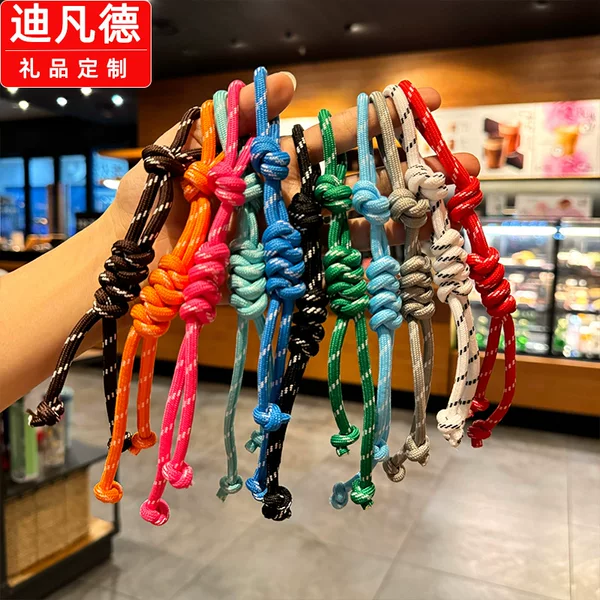 Korean Style Ins Style Rainbow Color Miu Braided Lanyard Creative Decorative Double Knot Rope Bag Pendant Can Be Customized